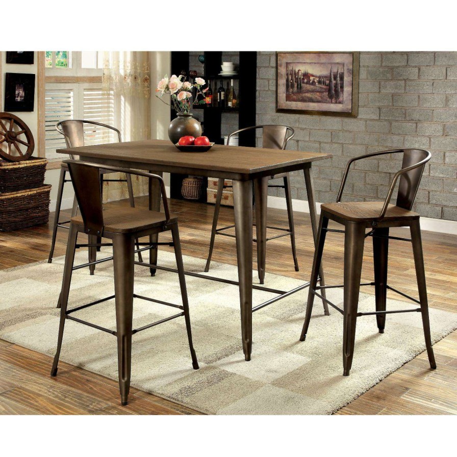 Dining Table Sets * | Buy Rectangle Furniture Of America Olmsted 5 Piece Counter Height Metal Framed Dining Table Set