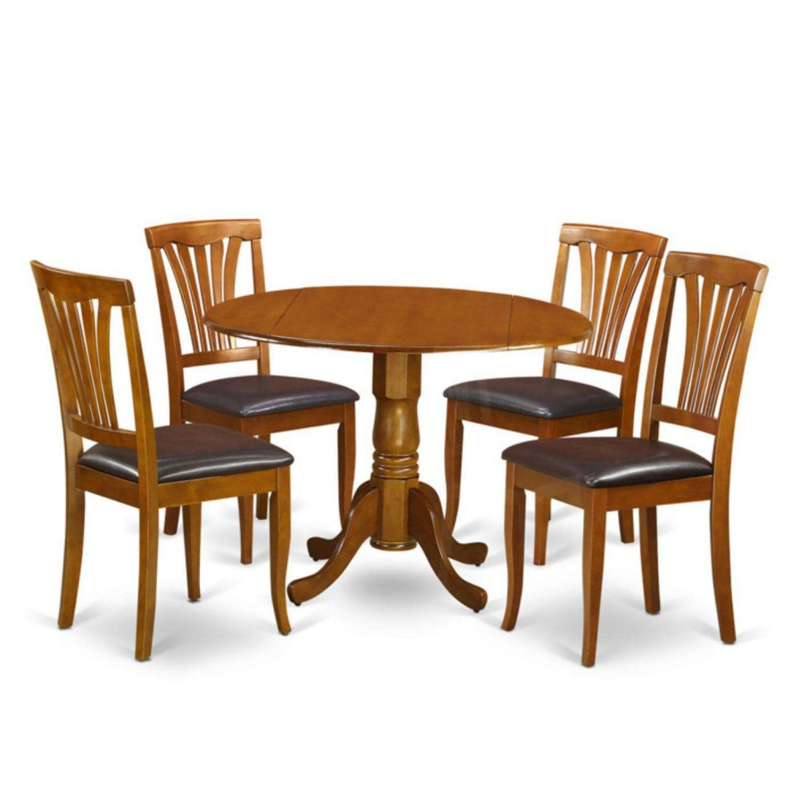 Dining Table Sets * | Best Deal Round East West Furniture 5 Piece Lath Back Drop Leaf Dinette Dining Table Set