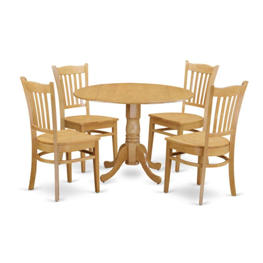 Dining Table Sets * | Best Pirce Round East West Furniture 5 Piece Comb Back Drop Leaf Dinette Dining Table Set