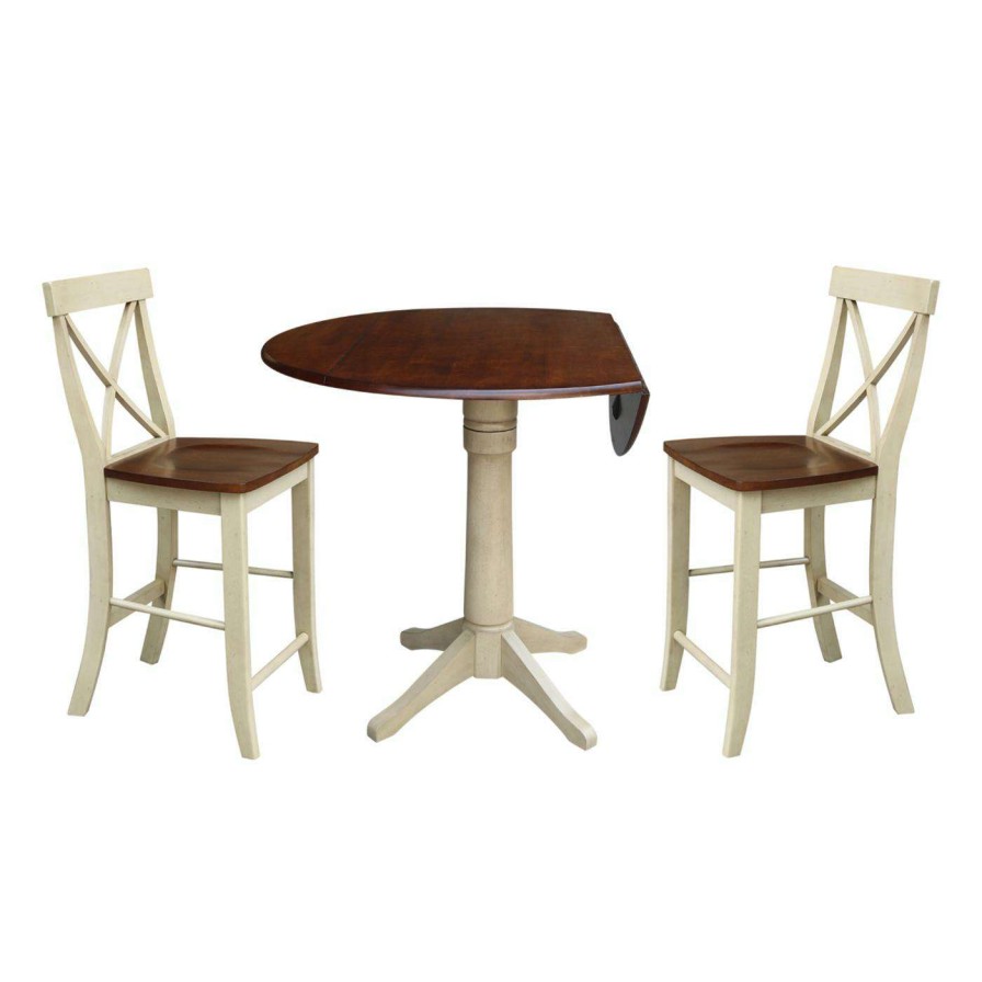 Dining Table Sets * | Brand New Round International Concepts 3 Piece Straight Pedestal Counter Height Dining Set With Drop Leaf