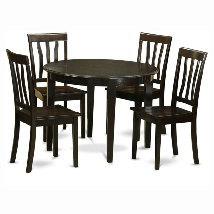 Dining Table Sets * | Hot Sale East West Furniture Boston 5 Piece Round Dining Table Set With Antique Wooden Seat Chairs