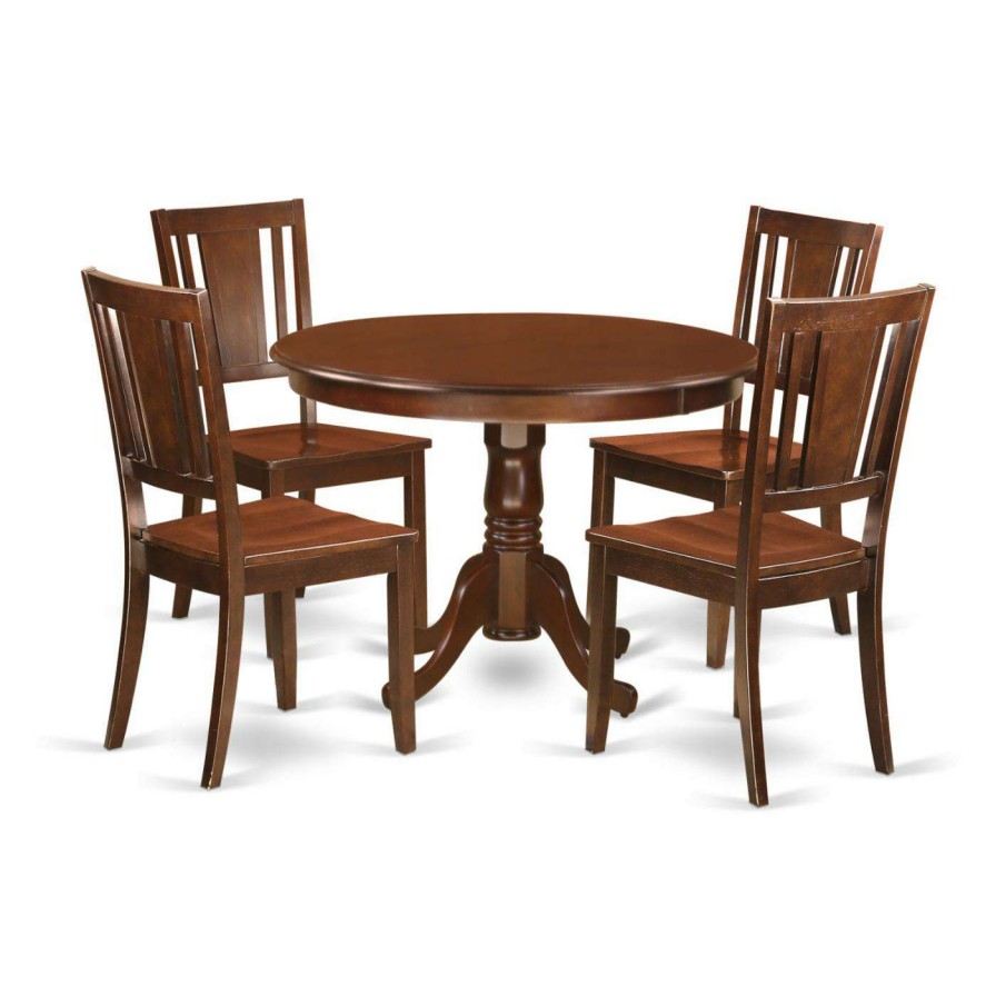 Dining Table Sets * | Budget Round East West Furniture Hartland 5 Piece Scotch Art Dining Table Set