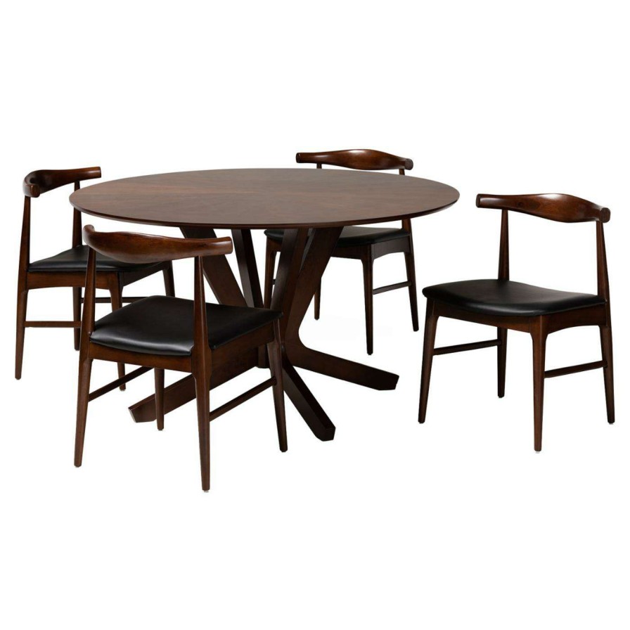 Dining Table Sets * | New Round Baxton Studio Berlin 5 Piece Dining Set