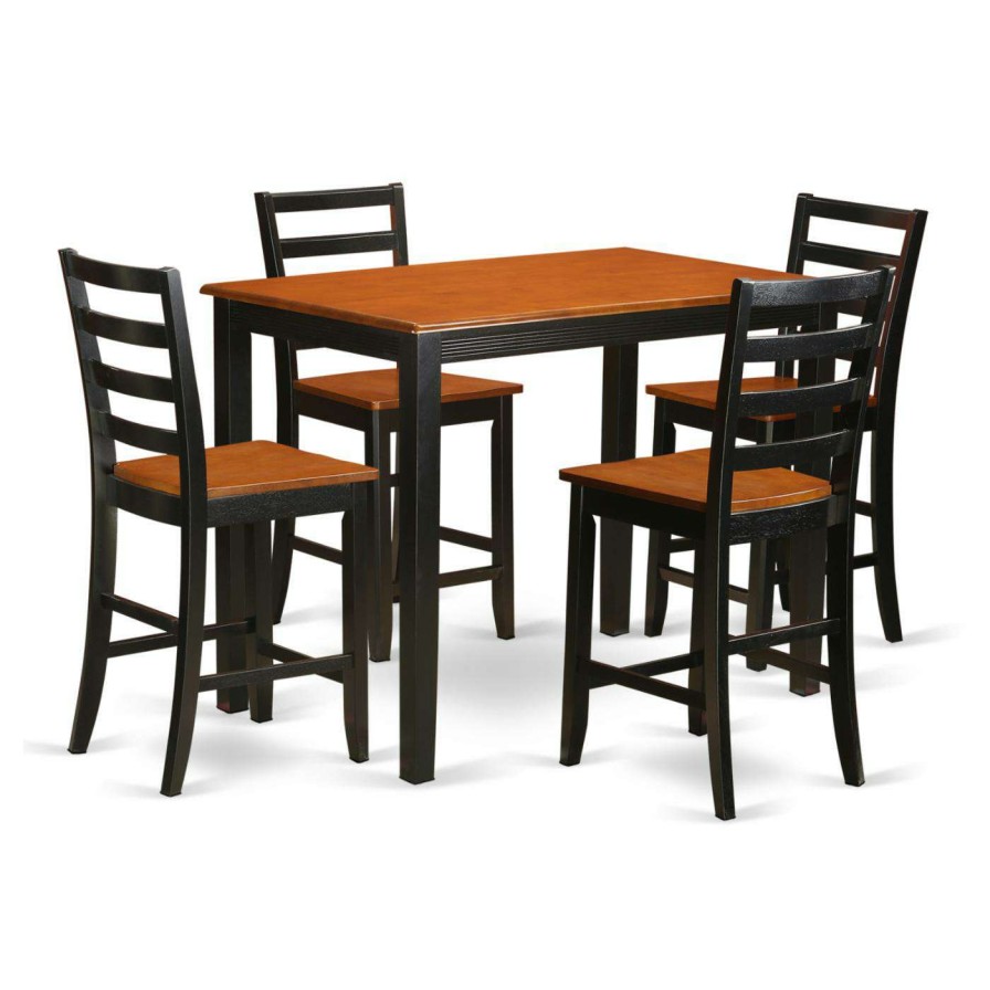 Dining Table Sets * | Flash Sale Rectangle East West Furniture Yarmouth 5 Piece Ladder Back Dining Table Set