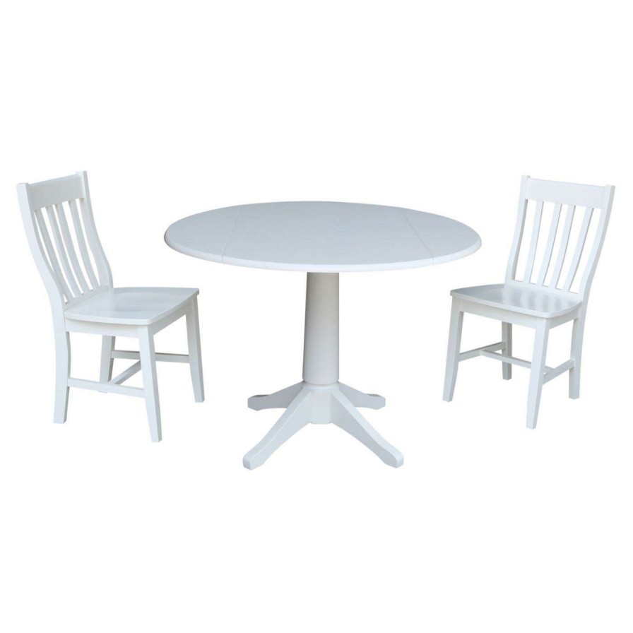 Dining Table Sets * | Best Reviews Of International Concepts 3 Piece Round Drop Leaf Table Set With Slat Back Chairs