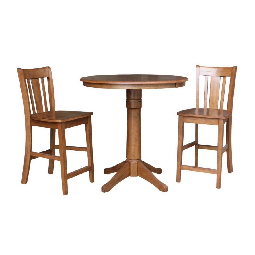 Dining Table Sets * | Outlet Oval International Concepts 3 Piece Straight Base Dining Table Set With San Remo Counter Stools