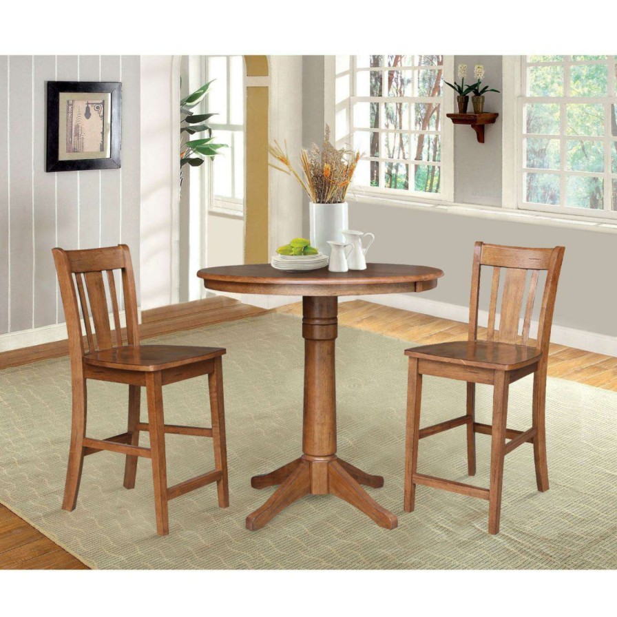 Dining Table Sets * | Outlet Oval International Concepts 3 Piece Straight Base Dining Table Set With San Remo Counter Stools