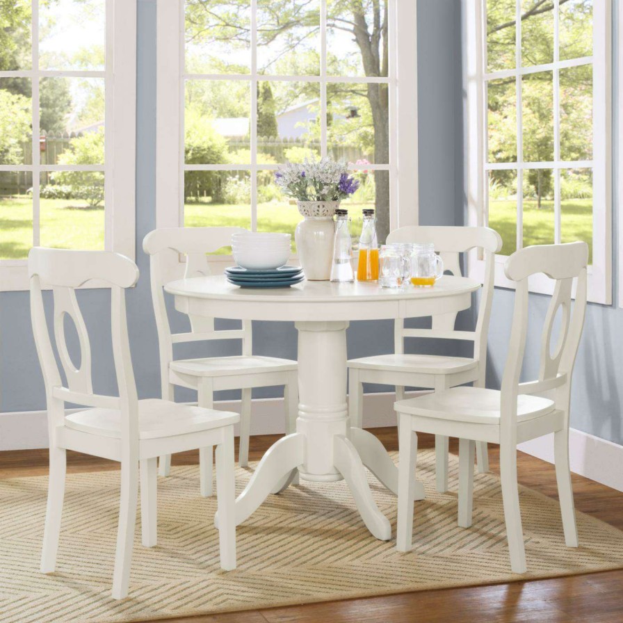 Dining Table Sets * | Promo Round Dorel Living Aubrey 5 Piece Pedestal Dining Set White