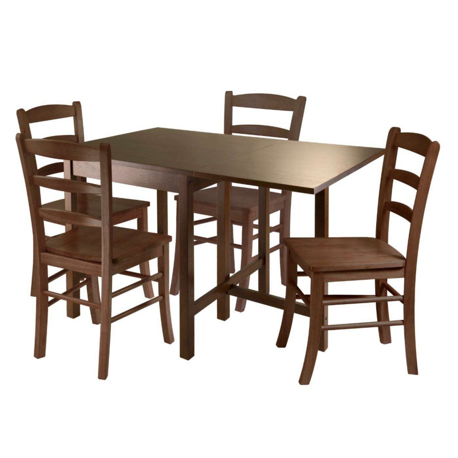 Dining Table Sets * | Promo Rectangle Winsome Trading Lynden 5 Piece Dining Table Set Antique Walnut