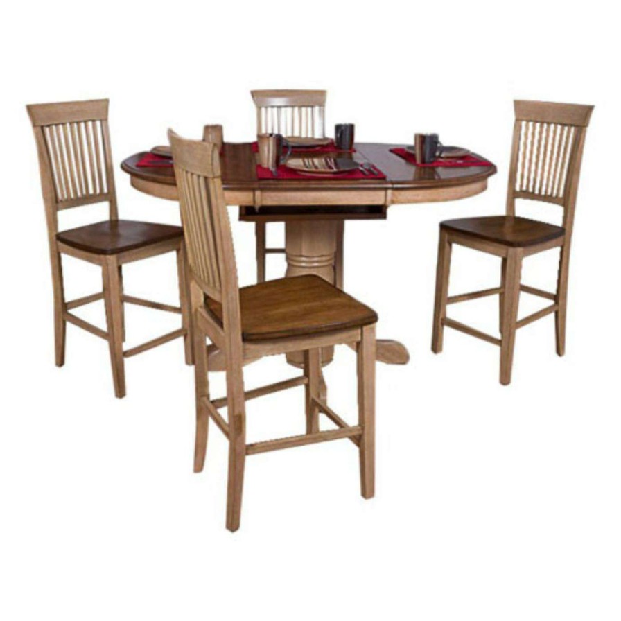 Dining Table Sets * | Discount Oval Sunset Trading 5-Piece Brook Butterfly Leaf Pub Dining Table Set With Fancy Slat Stools