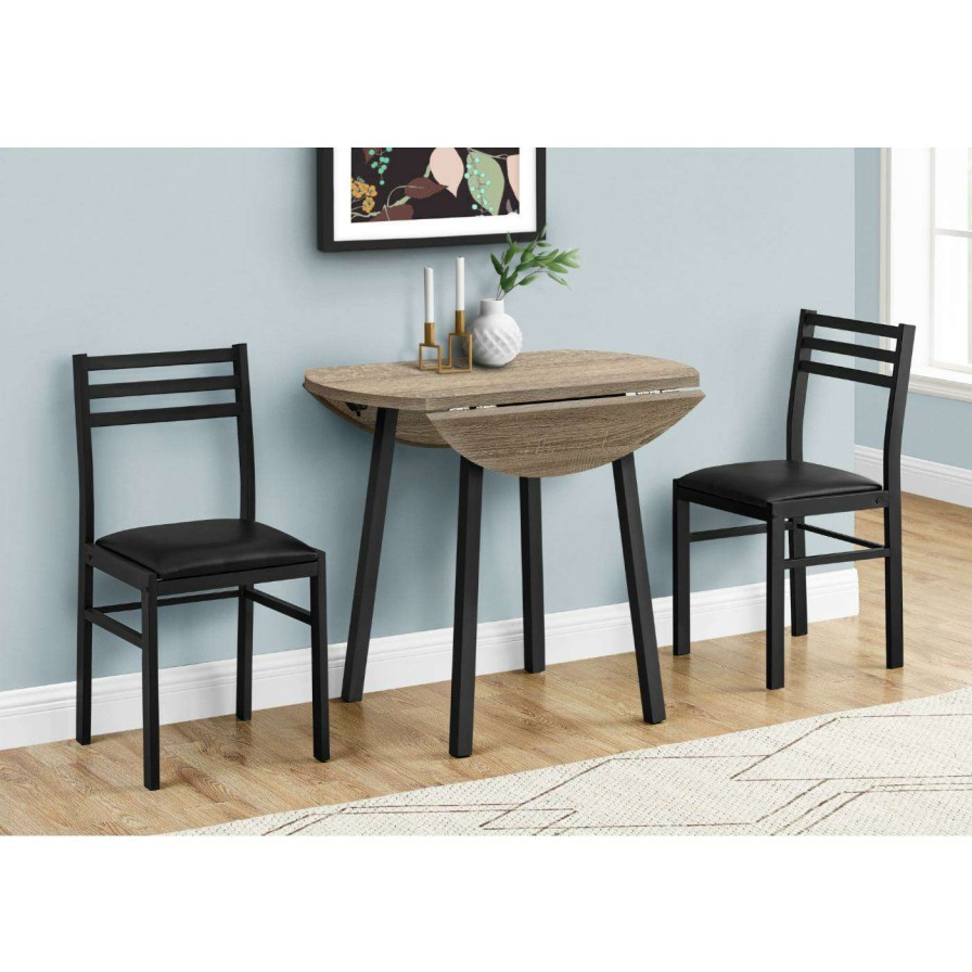 Dining Table Sets * | Best Reviews Of Monarch Specialties 3 Piece Dining Set Wood-Look Round Drop-Leaf Dining Table With 2 Chairs, Dark Taupe