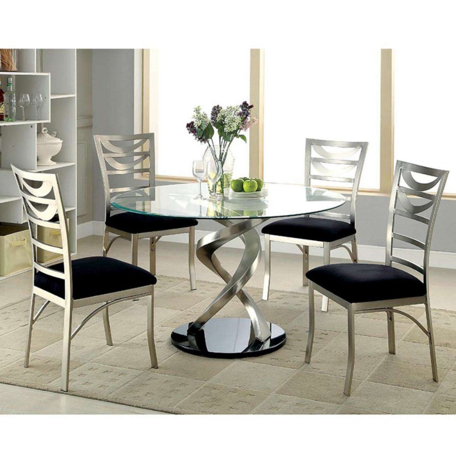 Dining Table Sets * | Best Pirce Round Furniture Of America Sparling 5 Piece Dining Table Set With Spiraling Base