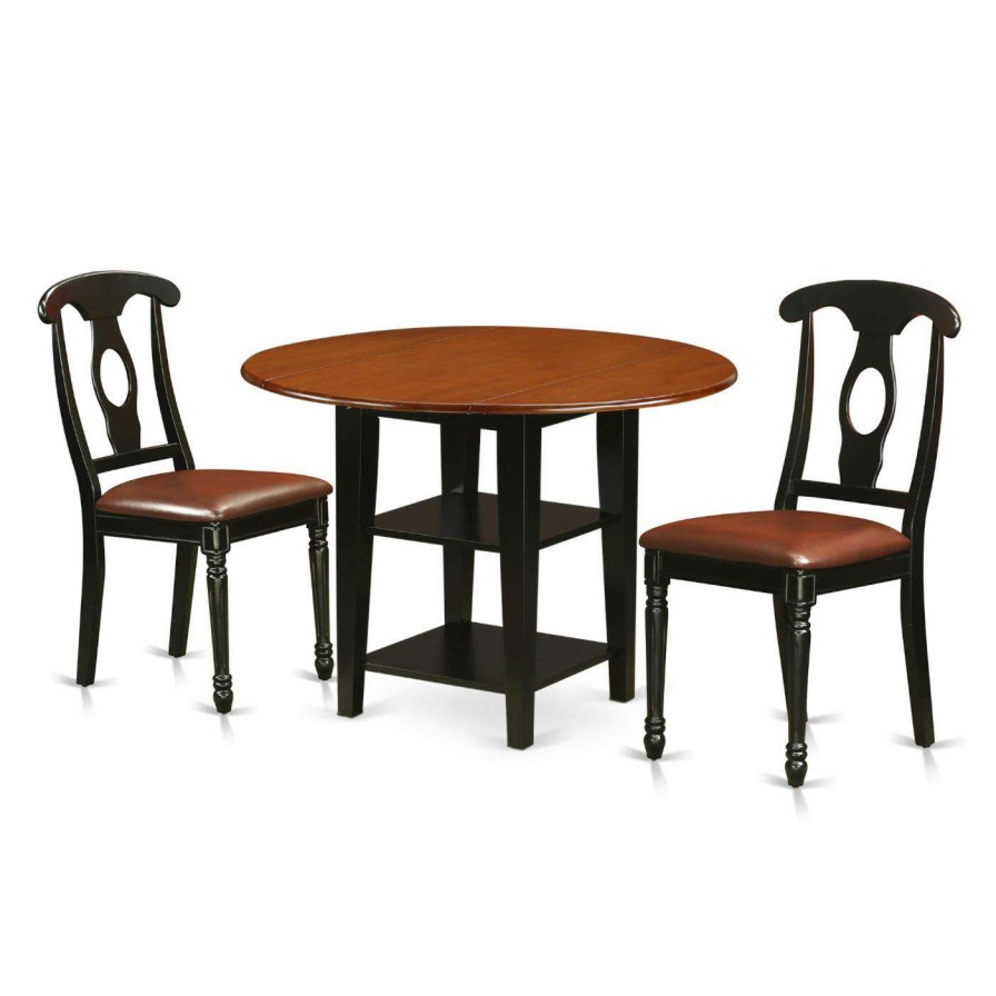 Dining Table Sets * | Best Deal Round East West Furniture Sudbury 3 Piece Dual Drop Leaf Dining Table Set With Keyhole Chairs