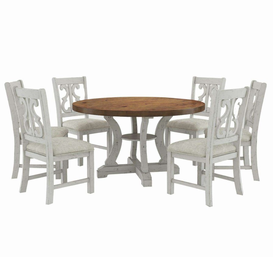 Dining Table Sets * | Promo Furniture Of America Mudd Transitional 7-Piece Round Dining Table Set