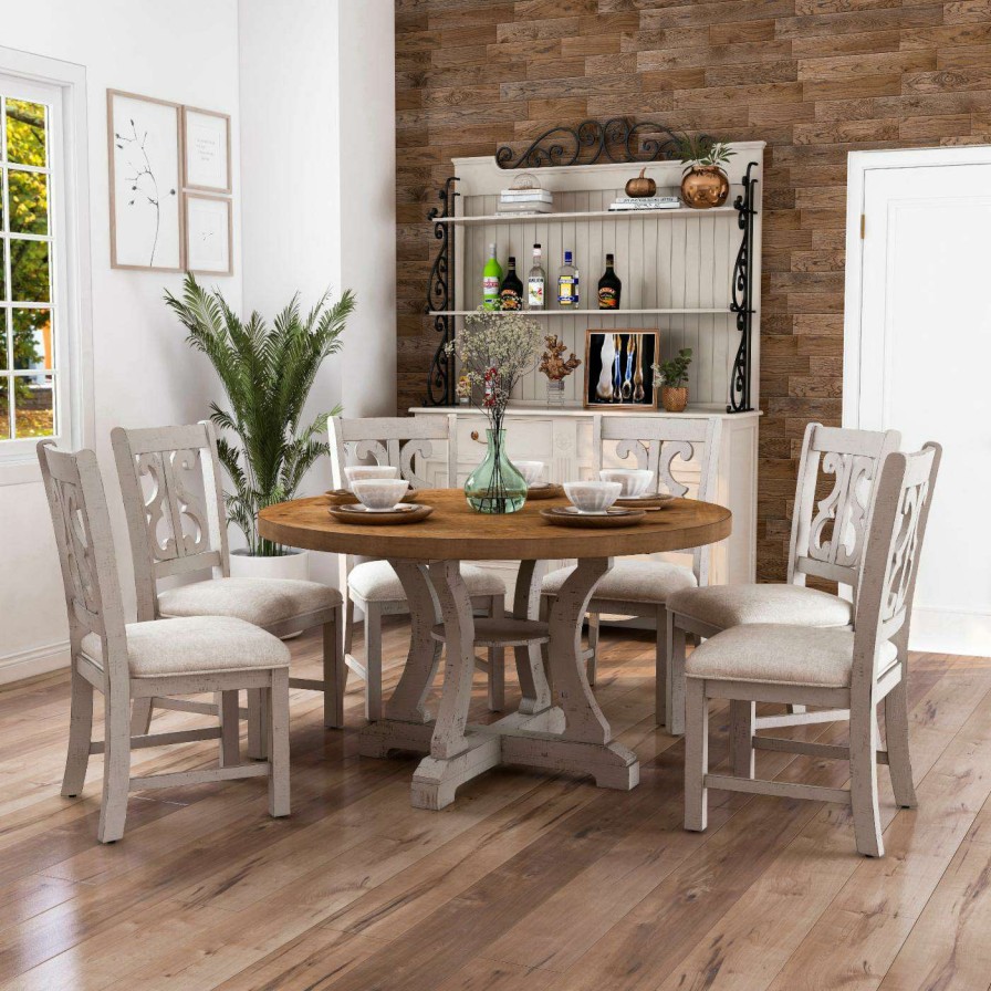 Dining Table Sets * | Promo Furniture Of America Mudd Transitional 7-Piece Round Dining Table Set