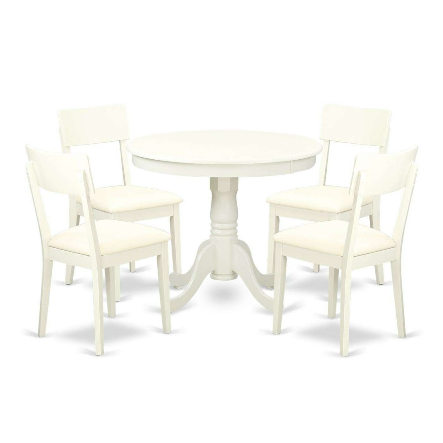 Dining Table Sets * | Best Pirce East West Furniture Antique Anad5 Five Piece Round Pedestal Dining Set