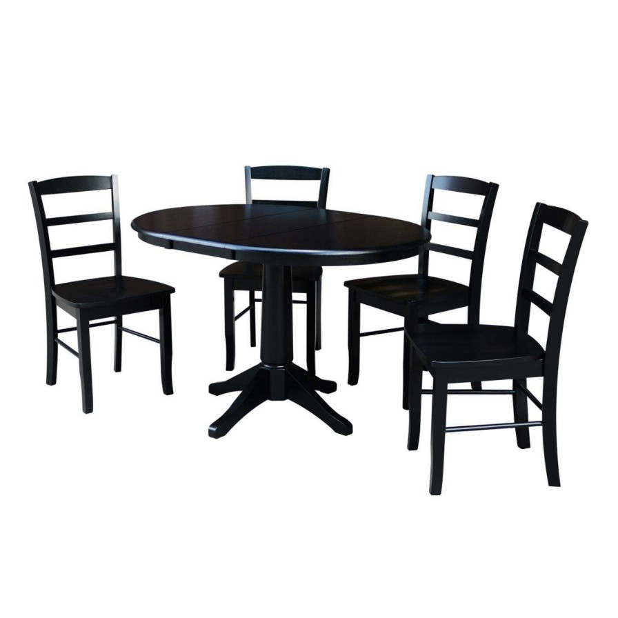 Dining Table Sets * | Best Reviews Of Oval International Concepts 5 Piece Dining Table Set With Extension Leaf And 4 Madrid Chairs