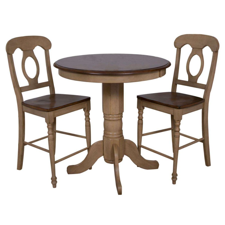 Dining Table Sets * | Best Sale Sunset Trading 3-Piece Brook 36 In. Round Pub Dining Table Set With Napoleon Stools