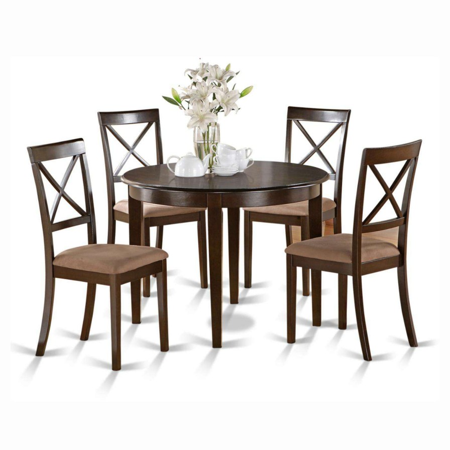 Dining Table Sets * | Outlet East West Furniture Boston 5 Piece Round Dining Table Set With Microfiber Seat Chairs Cappuccin / Black