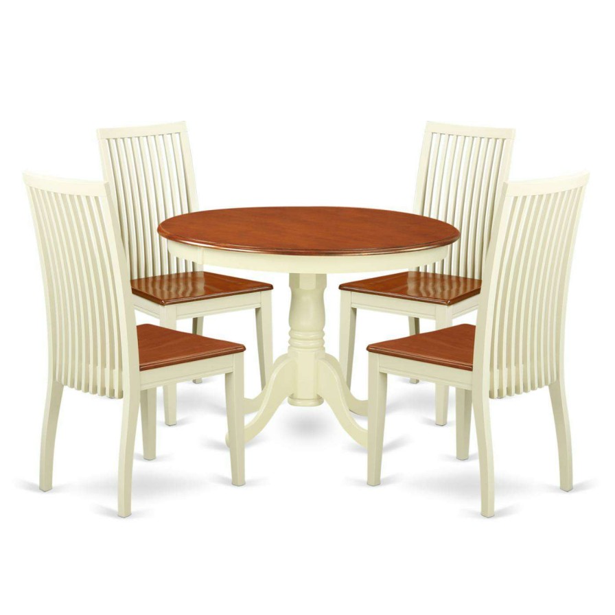 Dining Table Sets * | New East West Furniture Hartland Hlip5 Five Piece Round Pedestal Dining Table Set