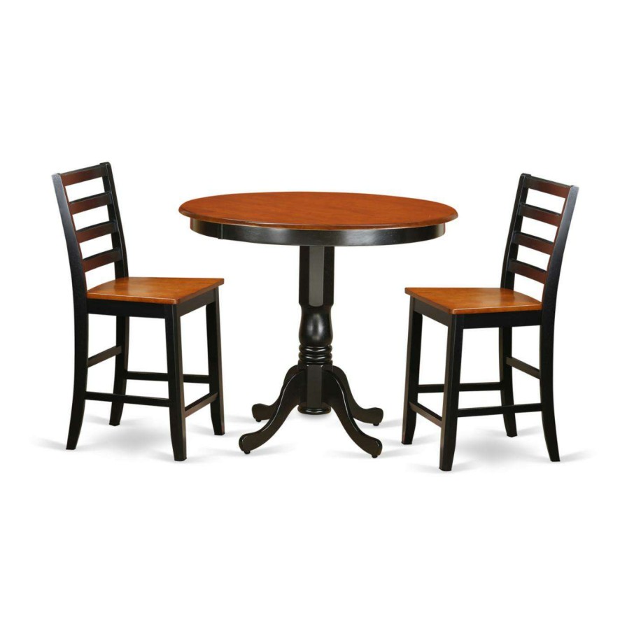 Dining Table Sets * | Budget Round East West Furniture Trenton 3 Piece Ladder Back Dining Table Set