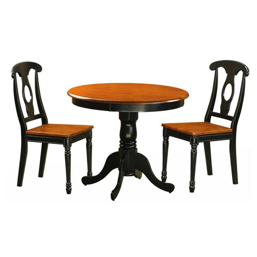 Dining Table Sets * | Promo East West Furniture Antique 3 Piece Pedestal Round Dining Table Set With Kenley Wooden Seat Chairs