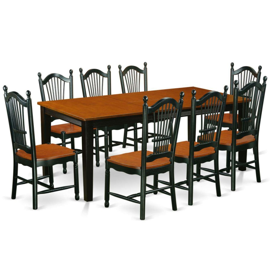 Dining Table Sets * | Deals Casual Dining Sets East West Furniture Quincy 9 Piece Rectangle Extending Dining Table Set Black / Cherry