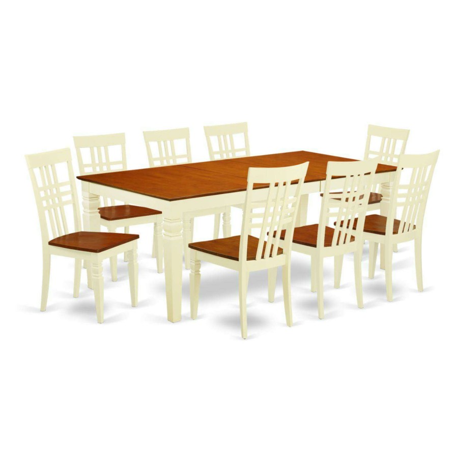 Dining Table Sets * | New Rectangle East West Furniture Logan 9 Piece Latticeback Dining Table Set