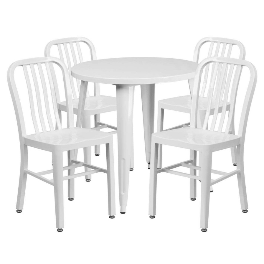 Dining Table Sets * | Best Deal Flash Furniture 30 In. Round Metal Indoor-Outdoor Table Set With 4 Slat Back Chairs