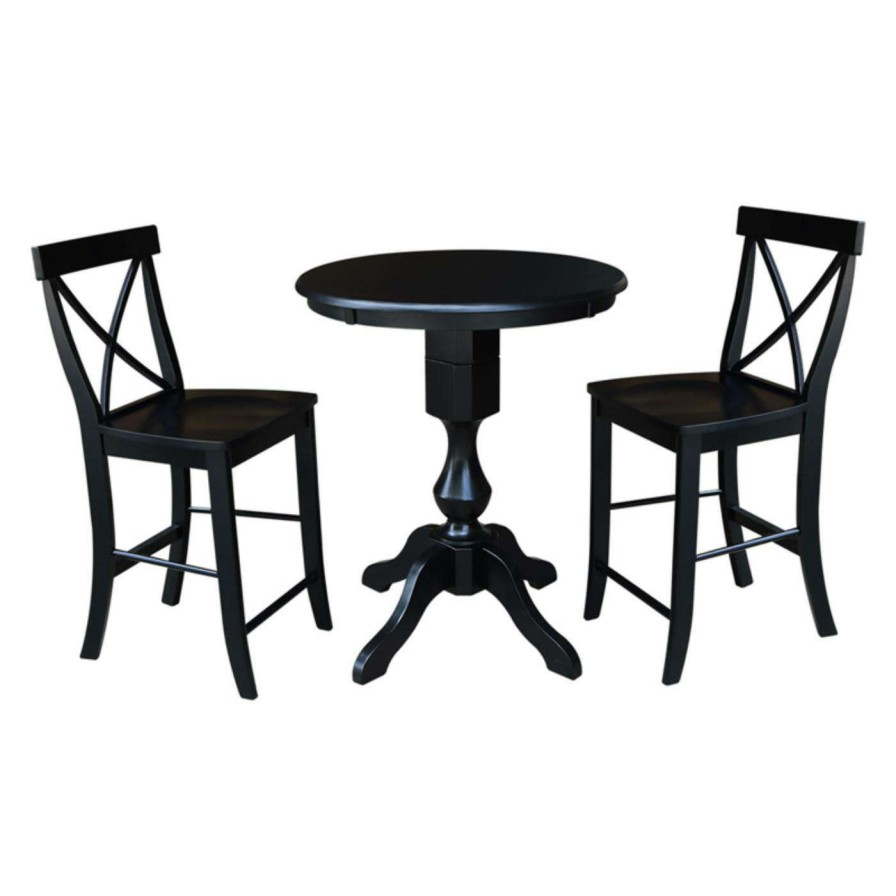 Dining Table Sets * | Promo Round International Concepts 3 Piece Fluted Pedestal Counter Height Dining Table Set With X-Back Stools