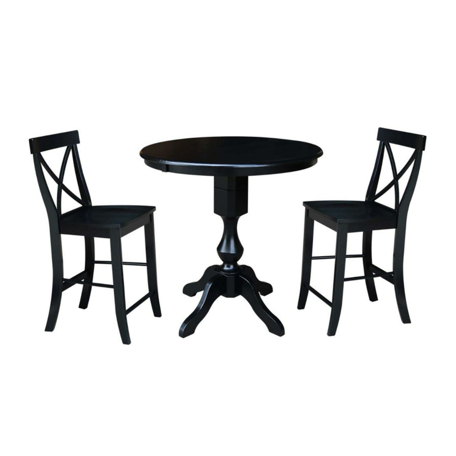 Dining Table Sets * | Hot Sale Oval International Concepts 3 Piece Counter Height Dining Table Set With Extension Leaf And 2 Cross Back Chairs