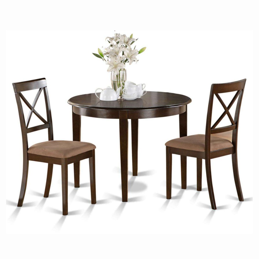 Dining Table Sets * | Coupon East West Furniture Boston 3 Piece Round Dining Table Set With Microfiber Seat Chairs Cappuccin / Black