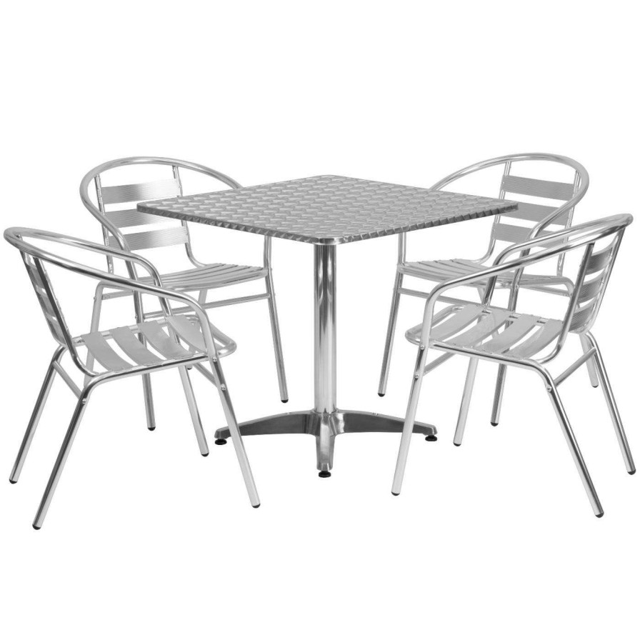 Dining Table Sets * | Outlet Flash Furniture 31.5 In. Square Aluminum Indoor-Outdoor Table With 4 Slat Back Chairs