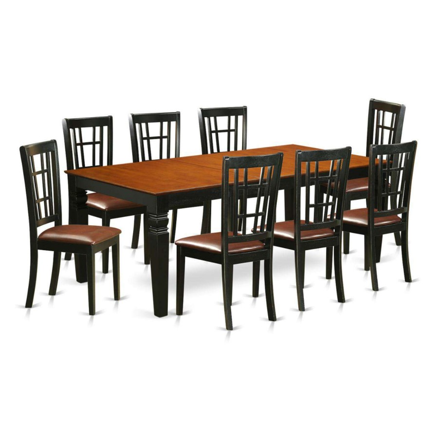 Dining Table Sets * | Promo Rectangle East West Furniture Logan 9 Piece Windowpane Dining Table Set