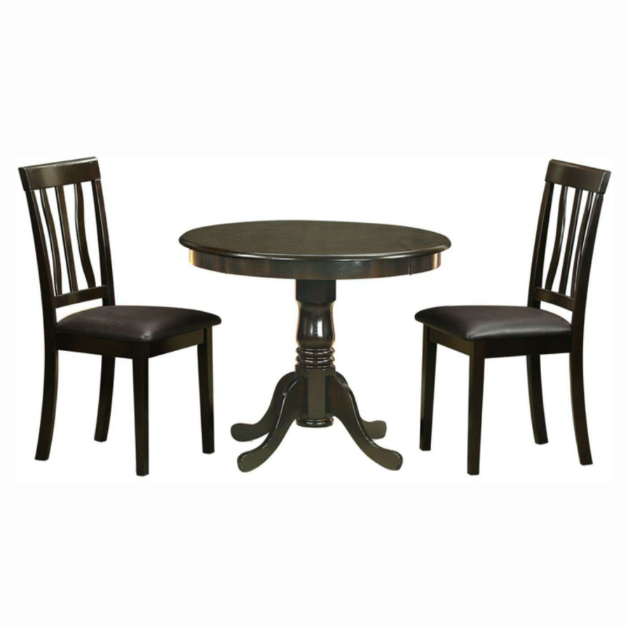 Dining Table Sets * | Discount East West Furniture Antique 3 Piece Pedestal Round Dining Table Set With Faux Leather Seat