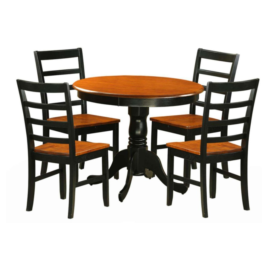 Dining Table Sets * | Best Sale East West Furniture Antique 5 Piece Pedestal Round Dining Table Set With Parfait Wooden Seat Chairs