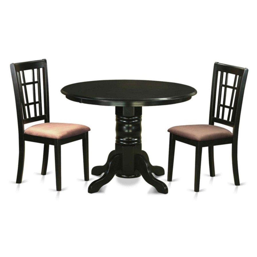 Dining Table Sets * | Best Deal Round East West Furniture Shelton 3 Piece Windowpane Dining Table Set Leather Cushion