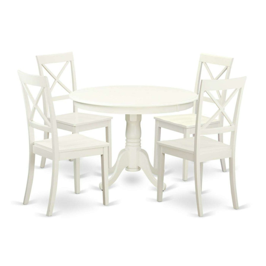 Dining Table Sets * | Deals Round East West Furniture Hartland 5 Piece Crossback Dining Table Set