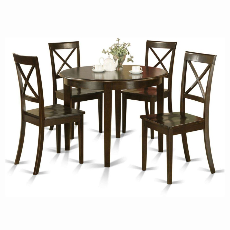 Dining Table Sets * | Cheapest East West Furniture Boston 5 Piece Round Dining Table Set With Wooden Seat Chairs