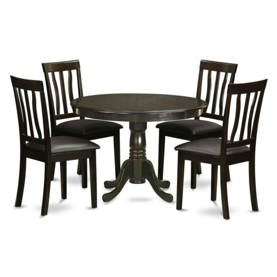 Dining Table Sets * | Budget East West Furniture Hartland 5 Piece Round Pedestal Dining Table Set With Antique Chairs