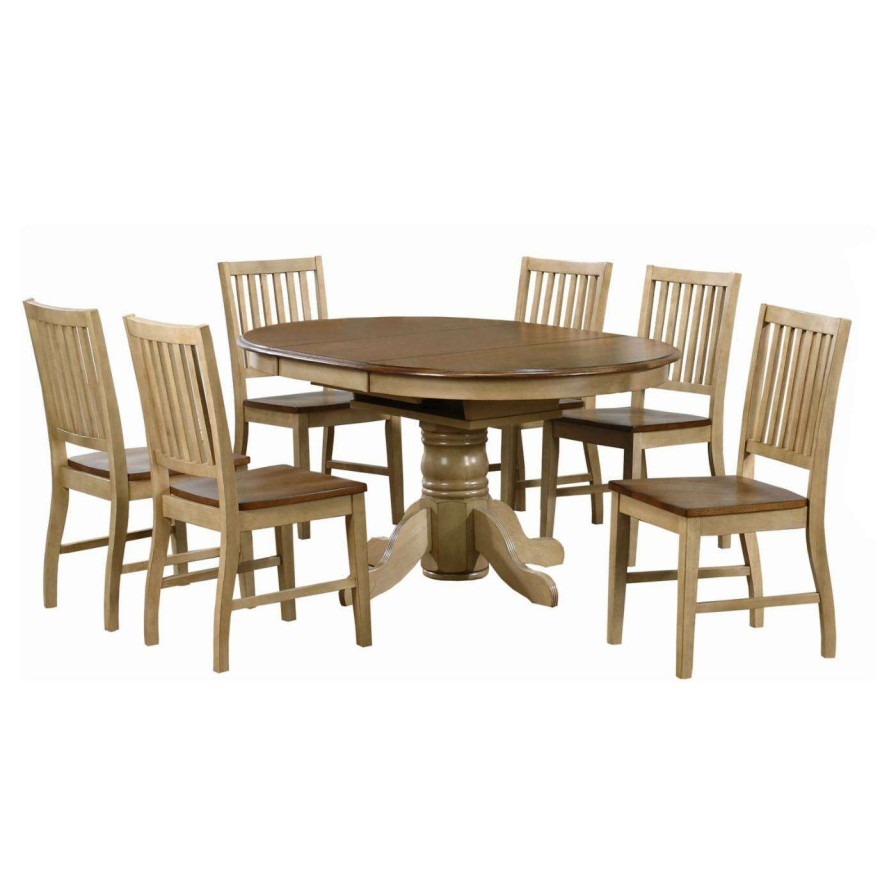 Dining Table Sets * | Discount Oval Sunset Trading 7-Piece Brook Pedestal Dining Set With Brook Slat Back Chairs