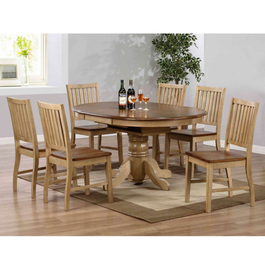 Dining Table Sets * | Discount Oval Sunset Trading 7-Piece Brook Pedestal Dining Set With Brook Slat Back Chairs