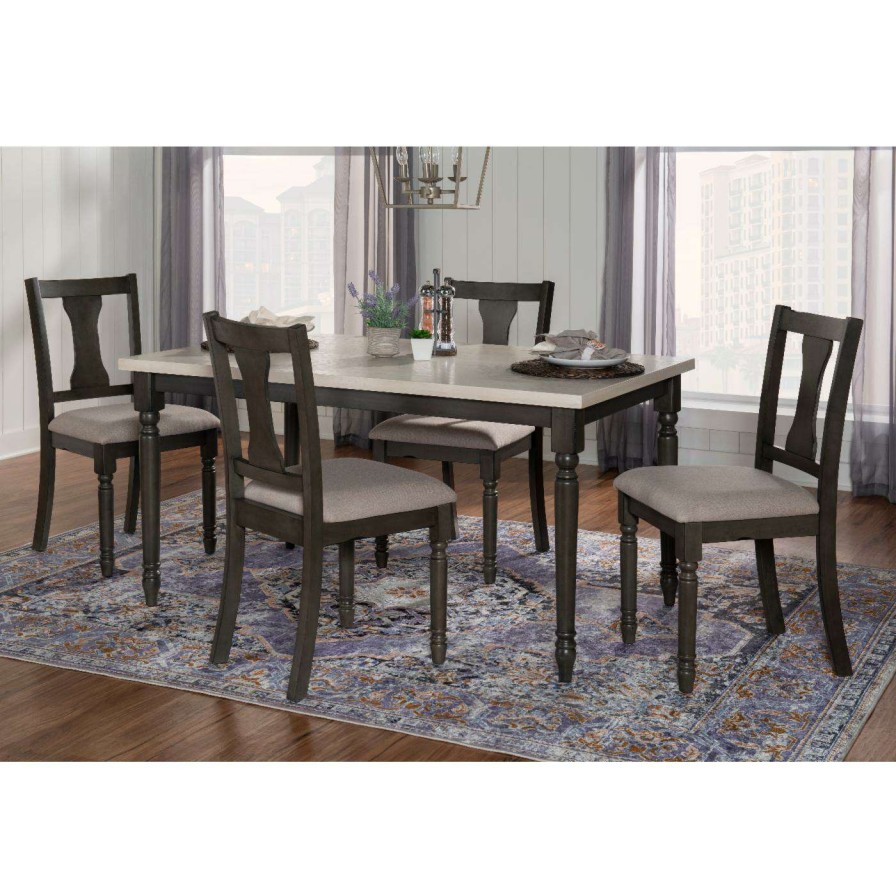 Dining Table Sets * | Flash Sale Rectangle Powell Willow 5-Piece Dining Set Dark Gray And Smokey White