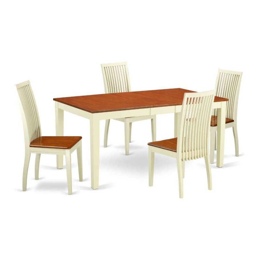 Dining Table Sets * | Budget East West Furniture Nicoli 5 Piece Rectangle Extending Dining Table Set Buttermilk / Cherry