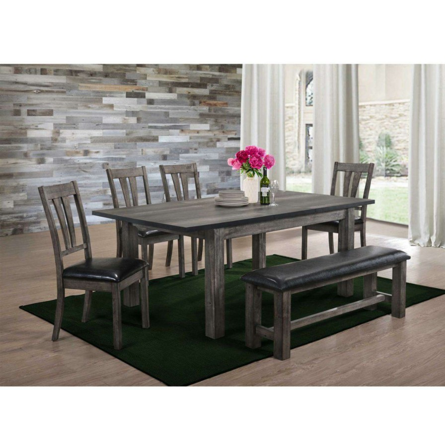 Dining Table Sets * | Deals Rectangle Picket House Furnishings Grayson 6 Piece Extension Dining Table Set With Upholstered Bench