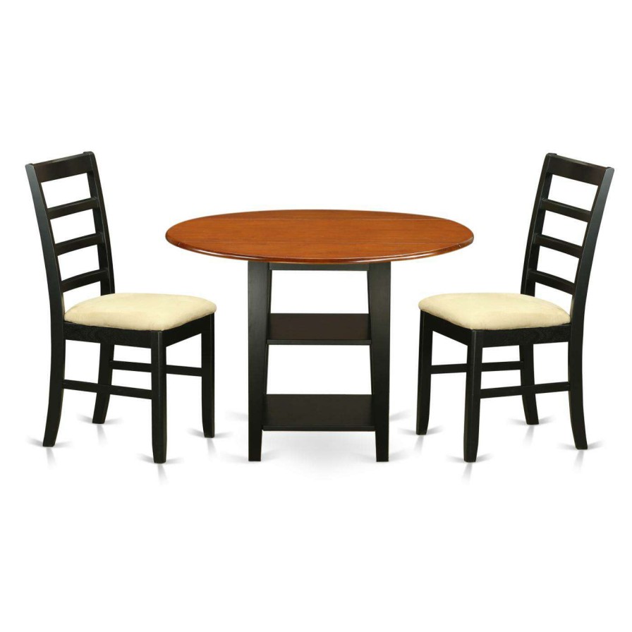 Dining Table Sets * | New Round East West Furniture Sudbury 3 Piece Dual Drop Leaf Dining Table Set With Ladder Back Chairs Wood