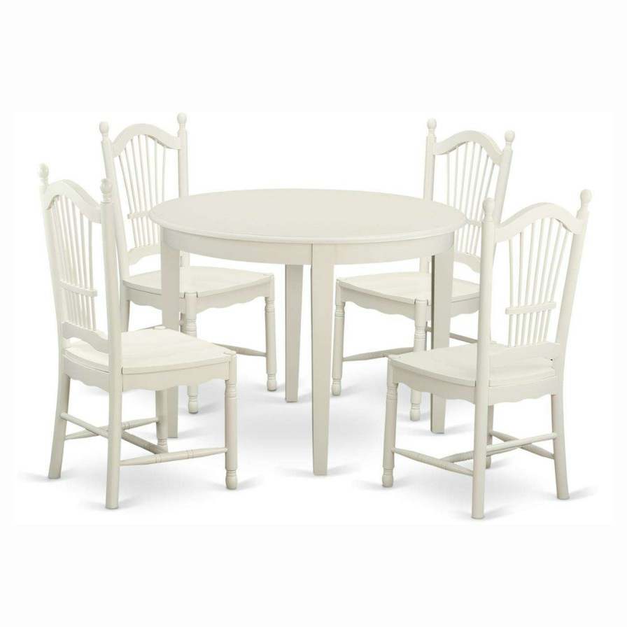 Dining Table Sets * | Best Pirce East West Furniture Boston 5 Piece Round Dining Table Set With Dover Wooden Seat Chairs