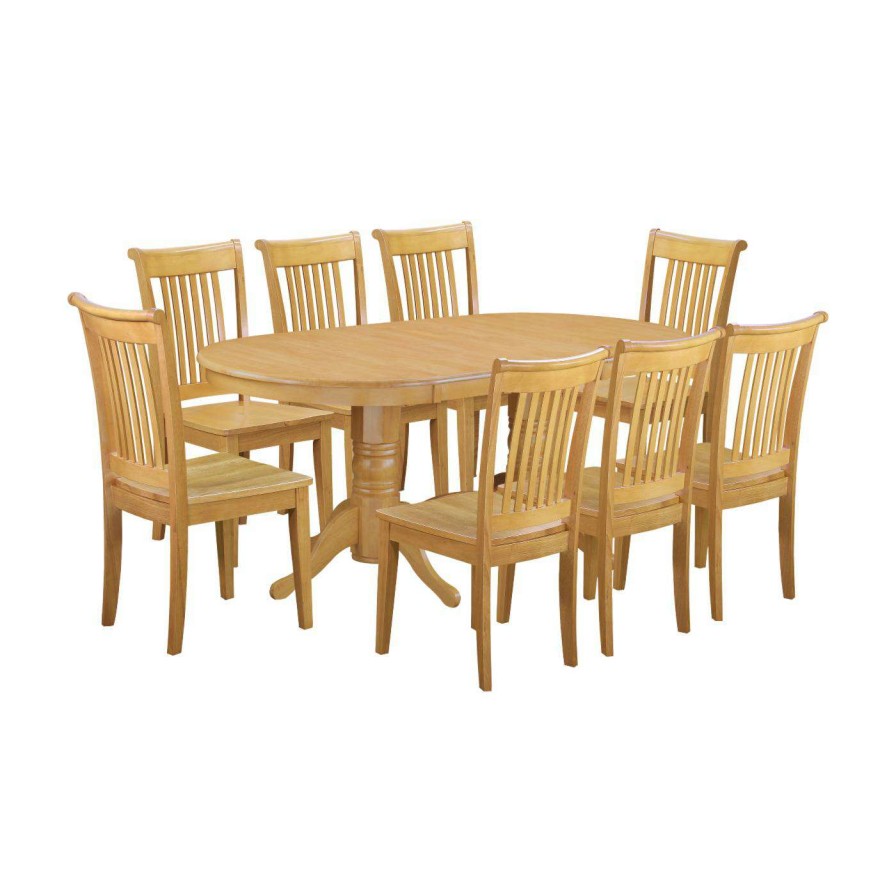 Dining Table Sets * | Brand New Oval East West Furniture 9 Piece Vancouver Dining Table Set With Extension Leaf And Cushioned Dining Chairs Oak Wood