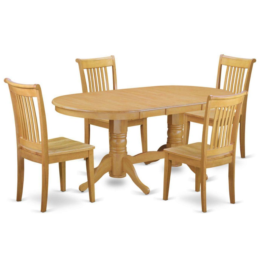 Dining Table Sets * | New Oval East West Furniture Vancouver 5 Piece Extending Dining Table Set With Cushioned Chairs Oak Wood