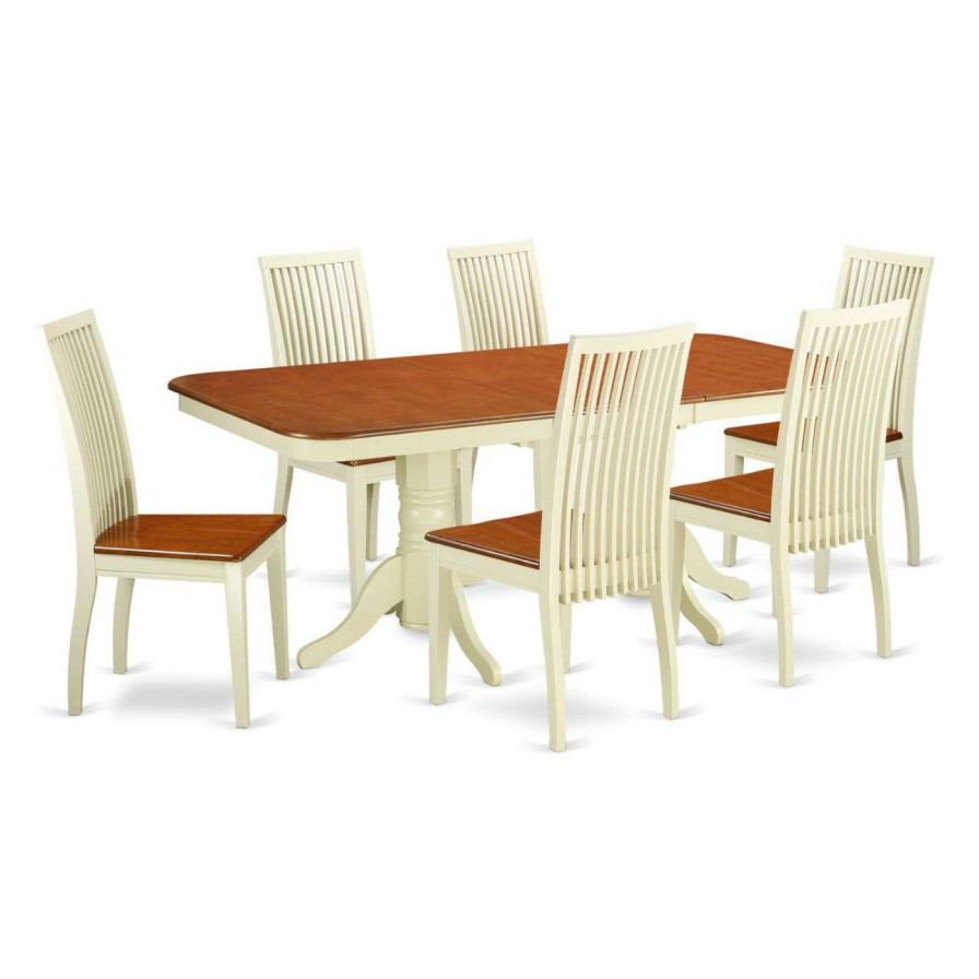 Dining Table Sets * | Deals Rectangle East West Furniture Napoleon Naip7 Seven Piece Extension Dining Table Set